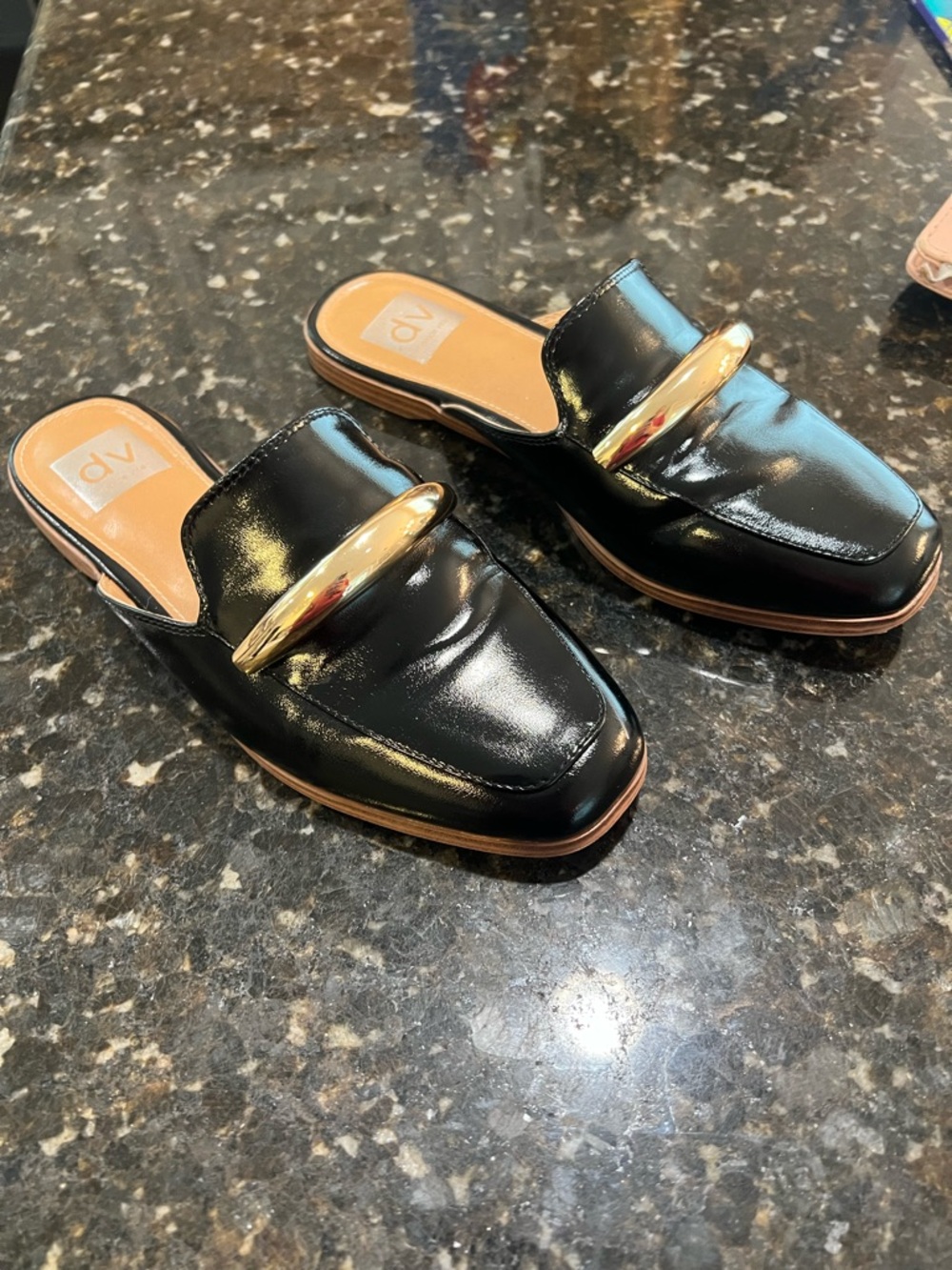 Black DV by dolce vita Slip-On Loafer Mules with Gold Accent- size 7.5